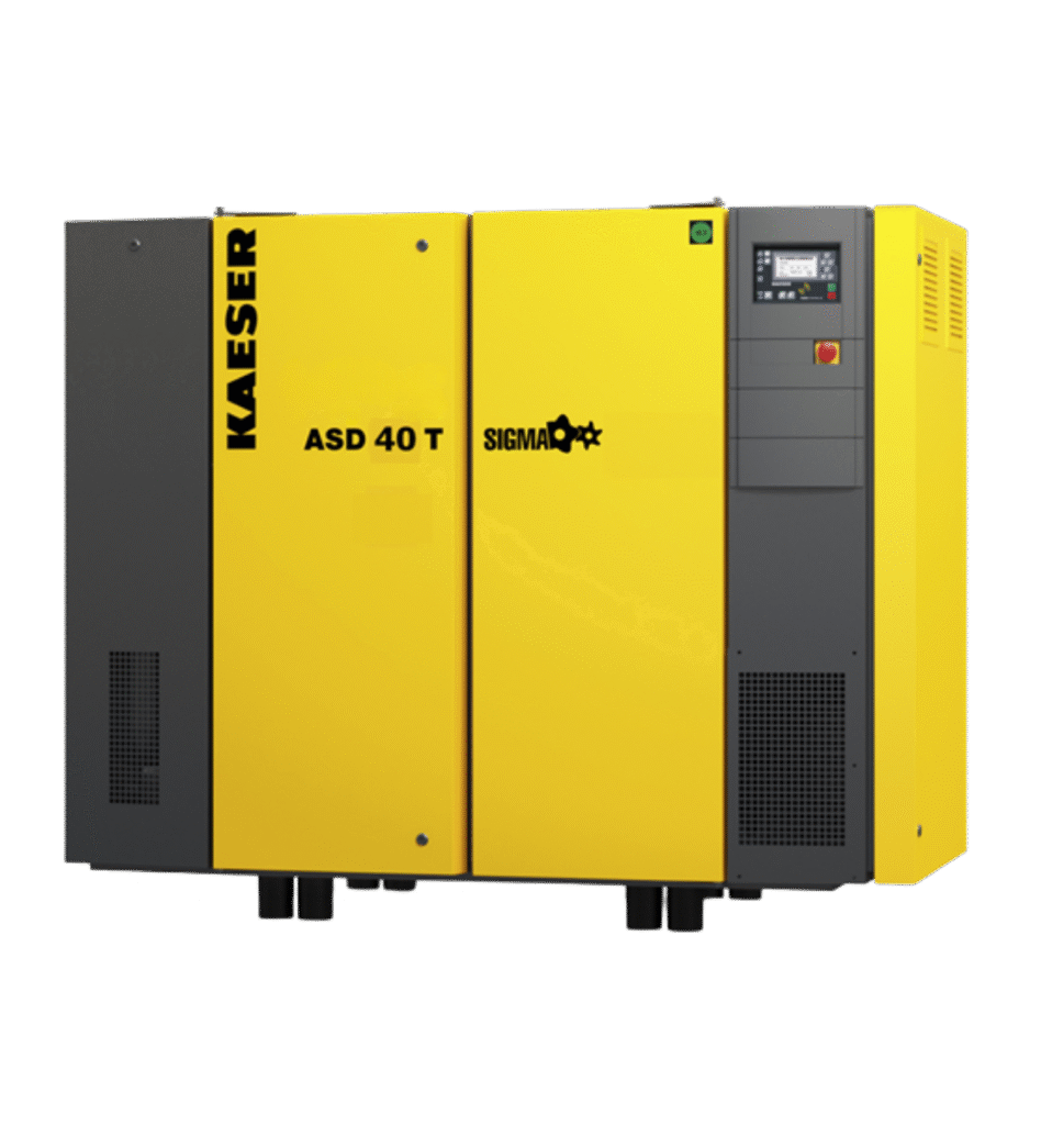 KAESER ASD 40T 22KW30HP Direct Driven @7.5 to 15 bar pressure mid-sized rotary screw air compressor deliver reliable performance and energy efficiency. 138CFM