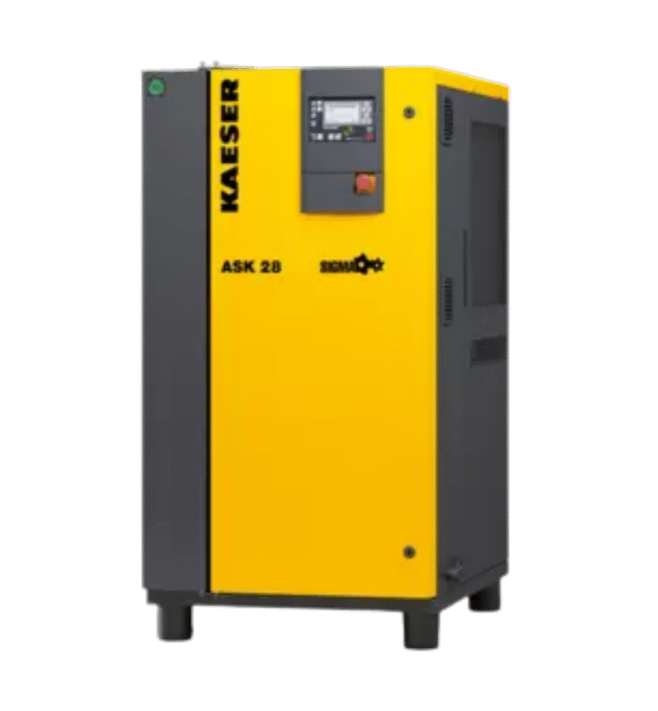KAESER ASK 28T 15KW/20HP (Belt Driven) @7.5 to 15 bar pressure Rotary Screw Air Compressorin compact design with refrigerated air dryer and air receiver tank. 101CFM.