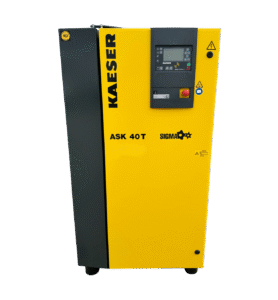 KAESER ASK 40T 22KW @7.5 to 15 bar pressure Rotary Screw Air Compressorin compact design with refrigerated air dryer and air receiver tank , Belt Driven. 143CFM.