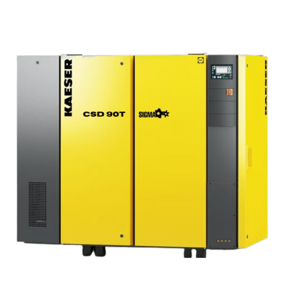 KAESER CSD 90T 45KW60HP @7.5 to 15 bar pressure mid-sized direct driven rotary screw air compressor deliver reliable performance and energy efficiency. 312CFM