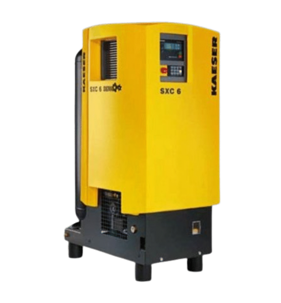 KAESER SXC6 - 4KW @7.5 to 15 bar pressure Rotary Screw Air Compressorin in compact design with refrigerated air dryer and air receiver tank. 21CFM