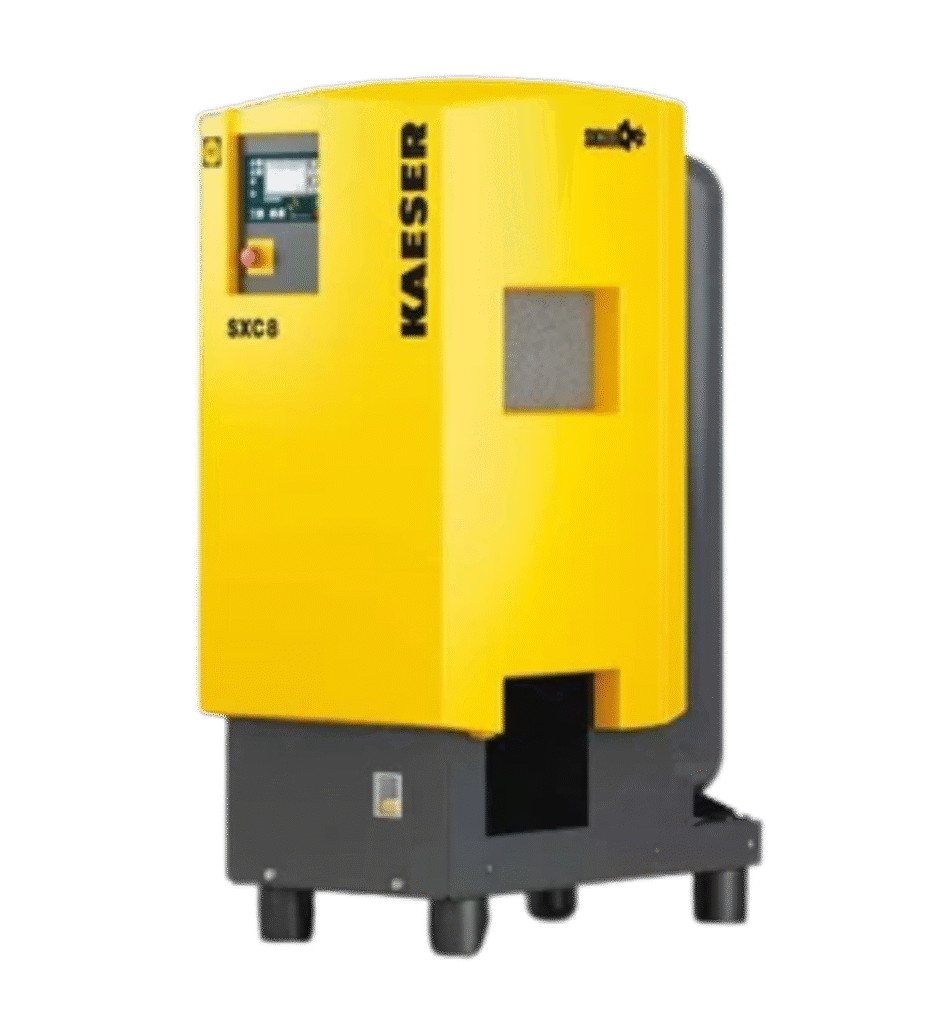 KAESER SXC8 5.5KW @7.5 to 15 bar pressure Rotary Screw Air Compressor in compact design with refrigerated air dryer and air receiver tank. 28CFM